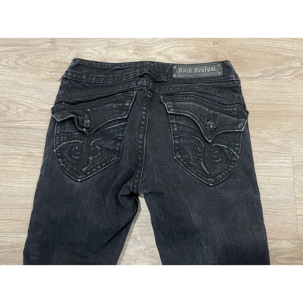 Rock Revival Patti Skinny Jeans Pants Women's Size 29 (26x31) Black Embroidered